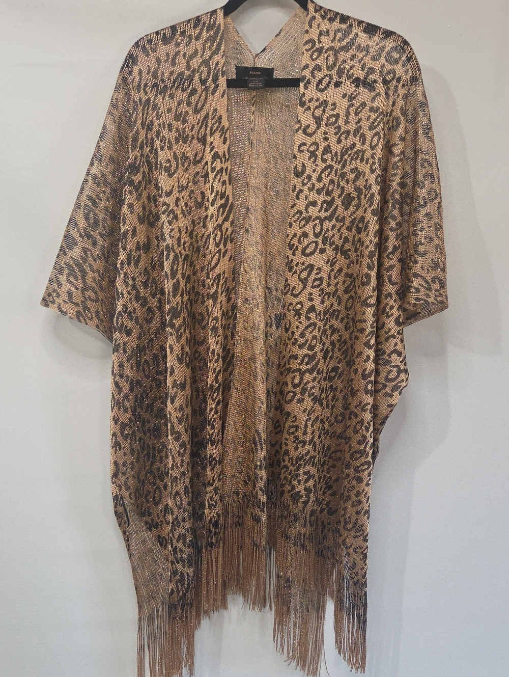 Leopard Print Fringe Kimono in Brown & Black